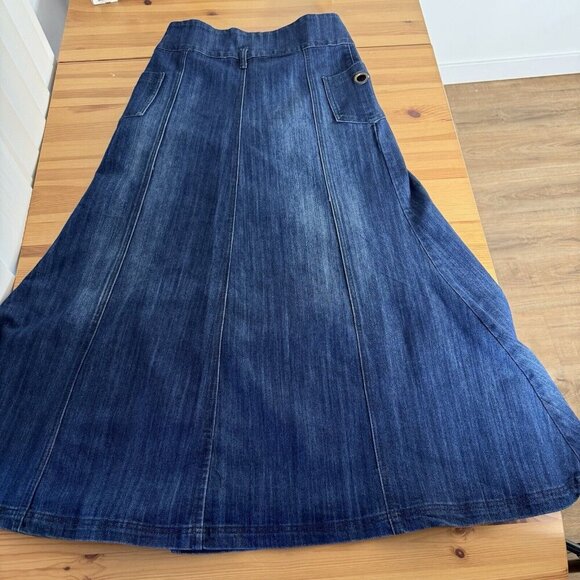 Womens Maxi Wrap Flare Skirt Denim Size 2 Boho Gorp - Picture 5 of 8